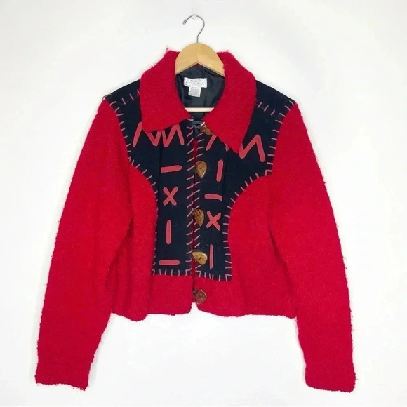 Sandy Starkman Vintage Button Heart Red Sweater Blazer Size Medium - Picture 1 of 8